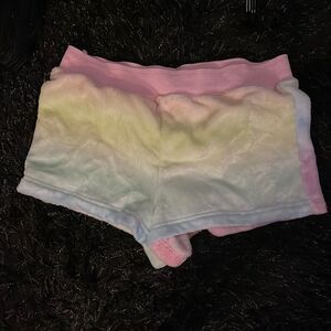 Vs Victorias Secret Pink Cozy Sherpa fleece fur Short Shortie Rainbow Size large